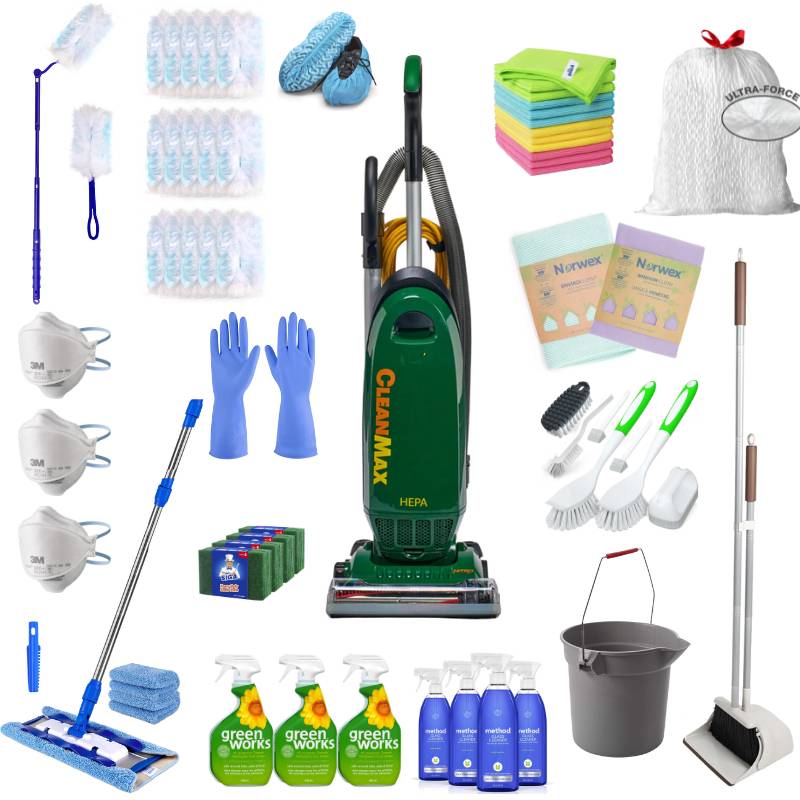 cleaning business starter package equipment on white background
