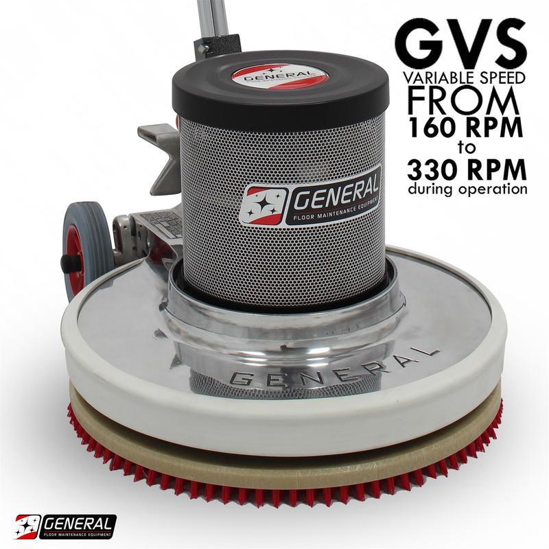 Close-up view of the main body of the General Floorcraft 20" Floor Machine GVS-20, showcasing its durable construction.