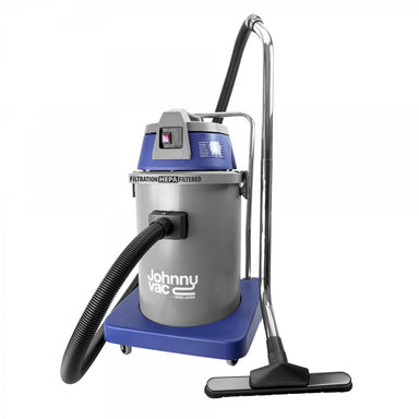 Front view of Johnny Vac Ghibli HEPA Vacuum JV400H 8 Gal with brushes and accessories on white background