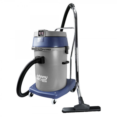 Front view of Johnny Vac Ghibli HEPA Vacuum JV58H 15 Gal with brushes on white background