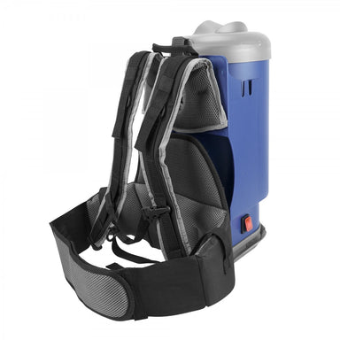 Back view of Johnny Vac Ghibli Professional HEPA Backpack Vacuum JVT1 with backpack on white background.