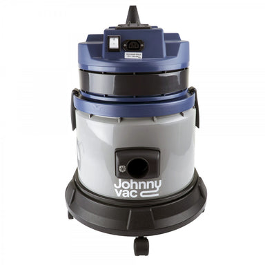 Front view of Johnny Vac Ghibli Wet & Dry Vacuum JV115 5.9 Gal with brushes and accessories on white background.