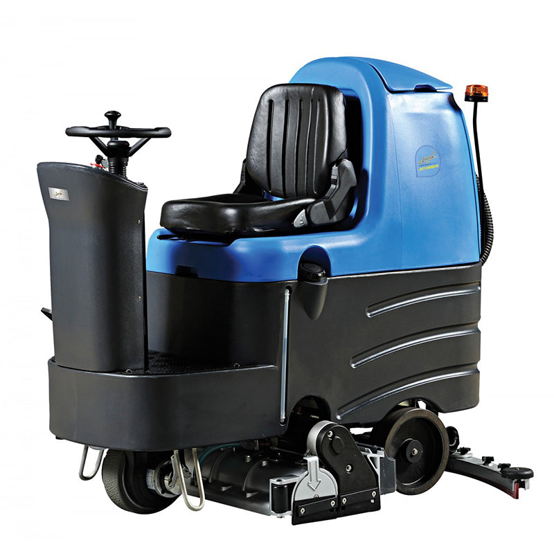 Johnny Vac Rider Scrubber 31 1/2" (800 mm) - Full body view showing the machine with battery and charger included
