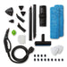 Collection of cleaning tools and attachments on a white background