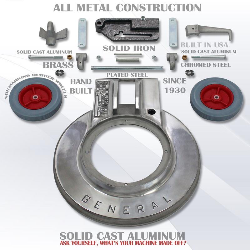 All metal accessories included with General Floocraft 17" Floor Machine Buffer KCD-17.