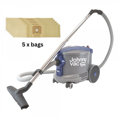 Full body view of Johnny Vac Commercial Canister Vacuum AS6 with 5x bags
