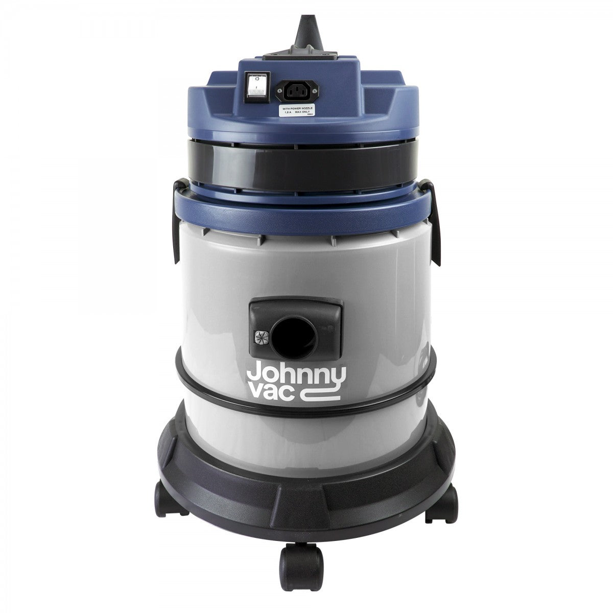 Front view of Johnny Vac Ghibli Wet & Dry Vacuum JV315 7.5 Gal with brushes and accessories on white background