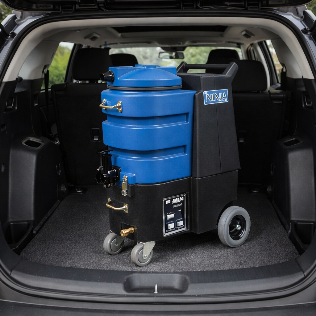 esteam ninja 500 carpet cleaning machine in back of car