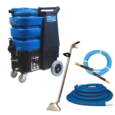 E1200 ninja carpet extractor with carpet cleaning wand and vacuum and solution hose.